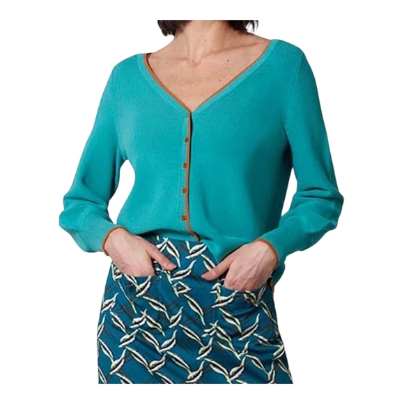 Etcetera Women's Silky Blue Cardigan Sweater Seafarer Teal  Sweater SZ Medium - Picture 10 of 12